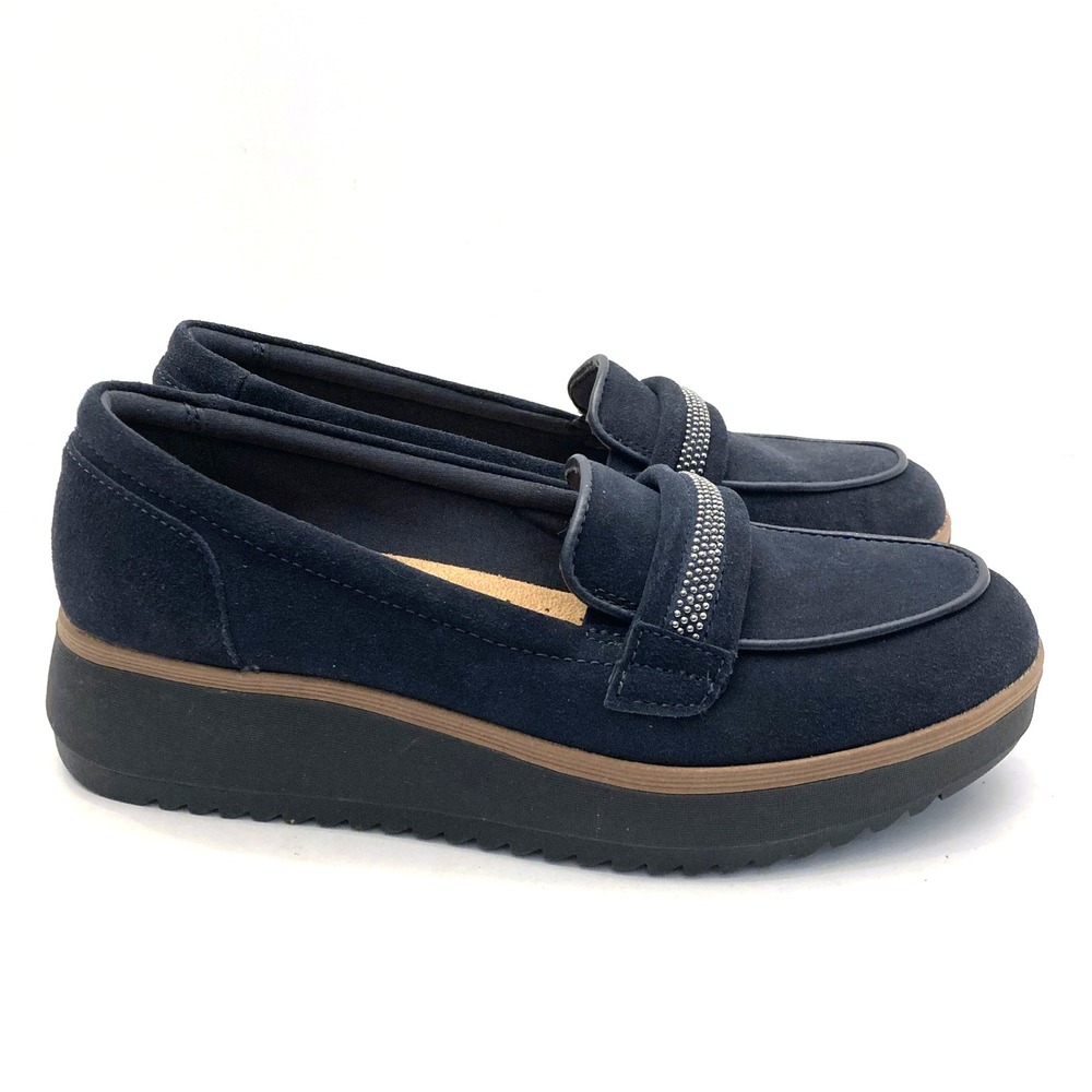 Clarks Collection x Jane & Courtney Suede Loafers‎ Zylah Shine Navy Womens 8.5 M
